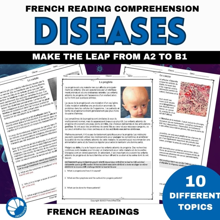 French Reading Comprehension | 10 Disease Passages A2-B1 with Questions