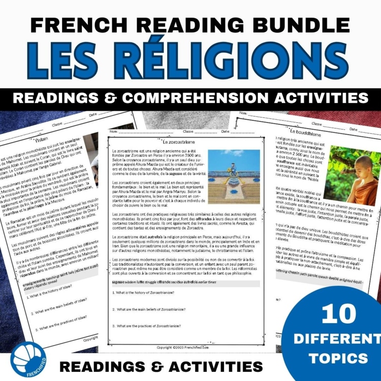 French Reading Comprehension - 10 World Religions Passages A2-B1