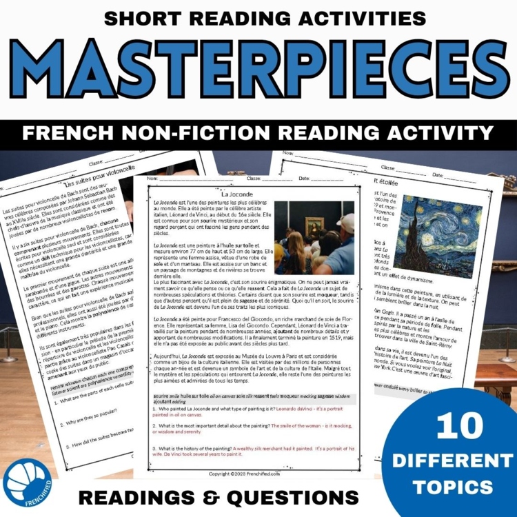 French Reading Comprehension: 10 Artistic Masterpieces Passages