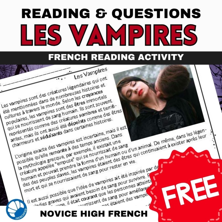 FREE Short Intermediate French reading comprehension worksheets - Vampires