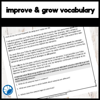FREE Short Intermediate French reading comprehension worksheets - Vampires, image 4