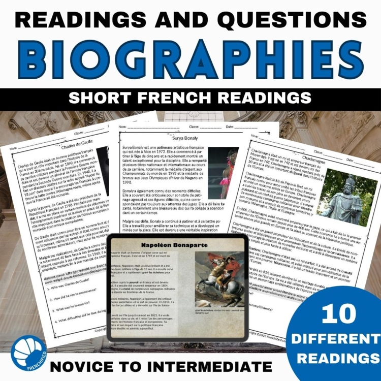 Intermediate Low French Biographies | Reading Comprehension Worksheets