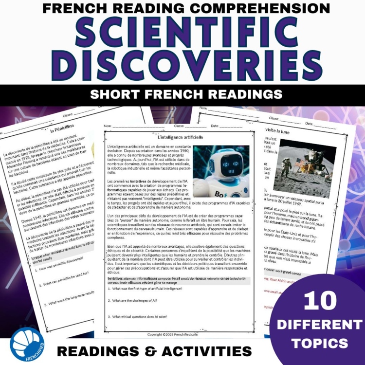 Intermediate French reading comprehension activities - Scientific Discoveries