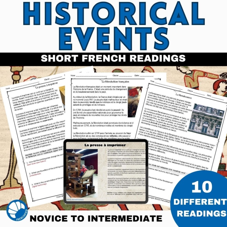 Intermediate French Reading: 10 Historical Events Passages and Questions