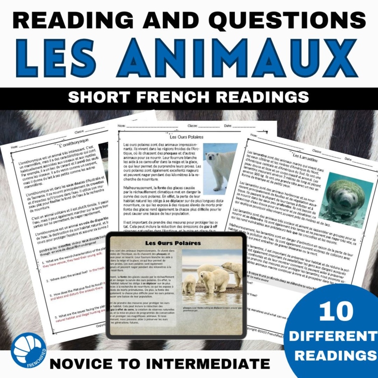 Les Animaux Reading Comprehension: 10 A2 French Animal Passages