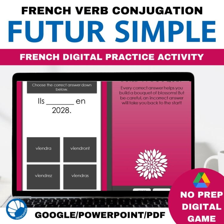 French futur simple verb conjugation practice activity digital game