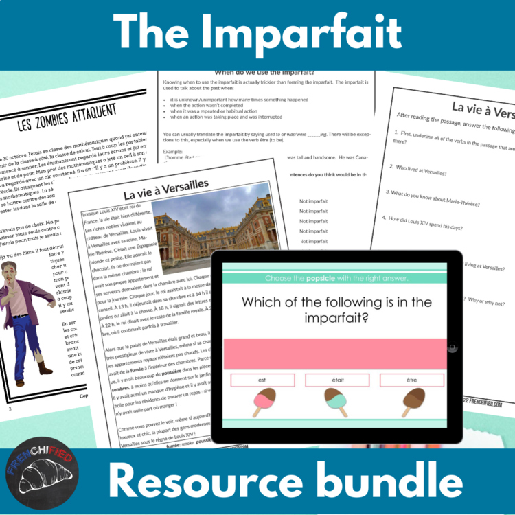 French past tense Imparfait activity bundle French grammar lesson and activities