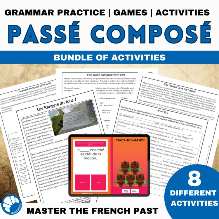 French past tense grammar Passé composé activities worksheets and games