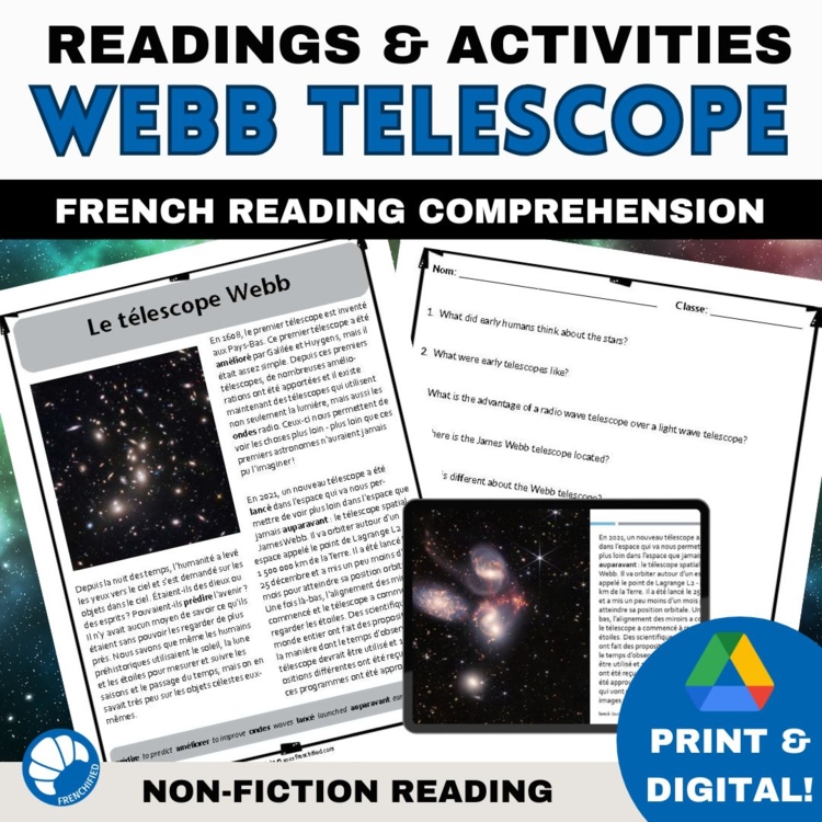 French reading comprehension activity and questions Webb telescope