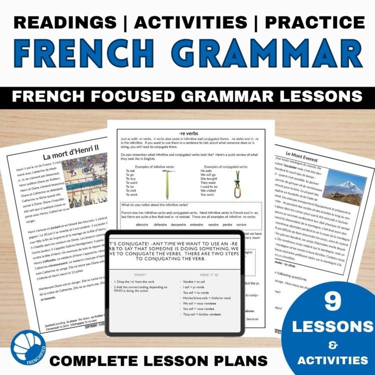 French subject pronouns, verbs, adjectives, negatives worksheets & lesson plans