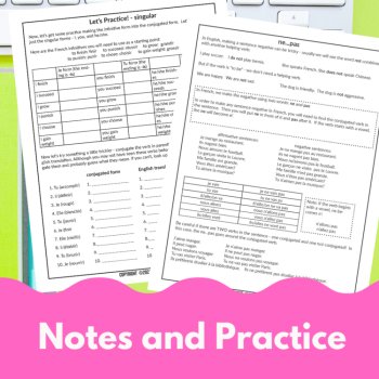 French subject pronouns, verbs, adjectives, negatives worksheets & lesson plans, image 3