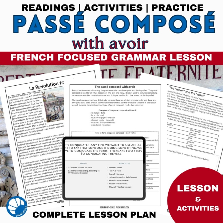 Passé Composé with Avoir Lesson, Worksheets, Reading & PowerPoint