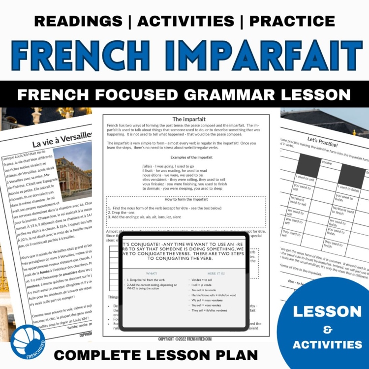 Imparfait Intermediate French grammar imperfect verb tense worksheets lesson