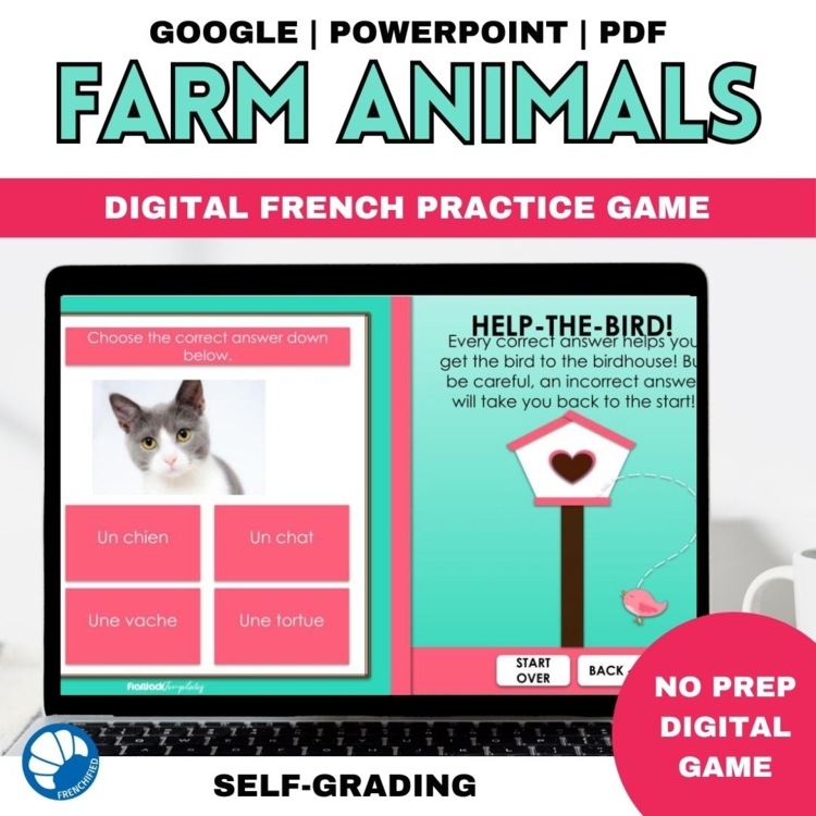 Farm animals les animaux de la ferme French digital vocabulary game NO PREP