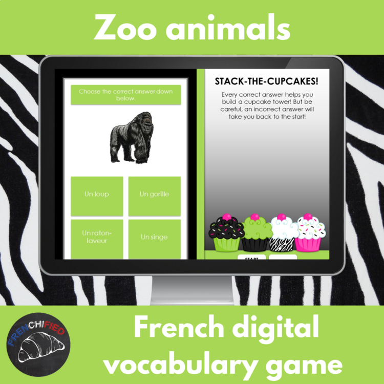 French vocabulary game - zoo animal vocabulary digital practice activity