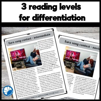 2026 Eurovision French Reading Comprehension Activities with 3 Difficulty Levels, image 2