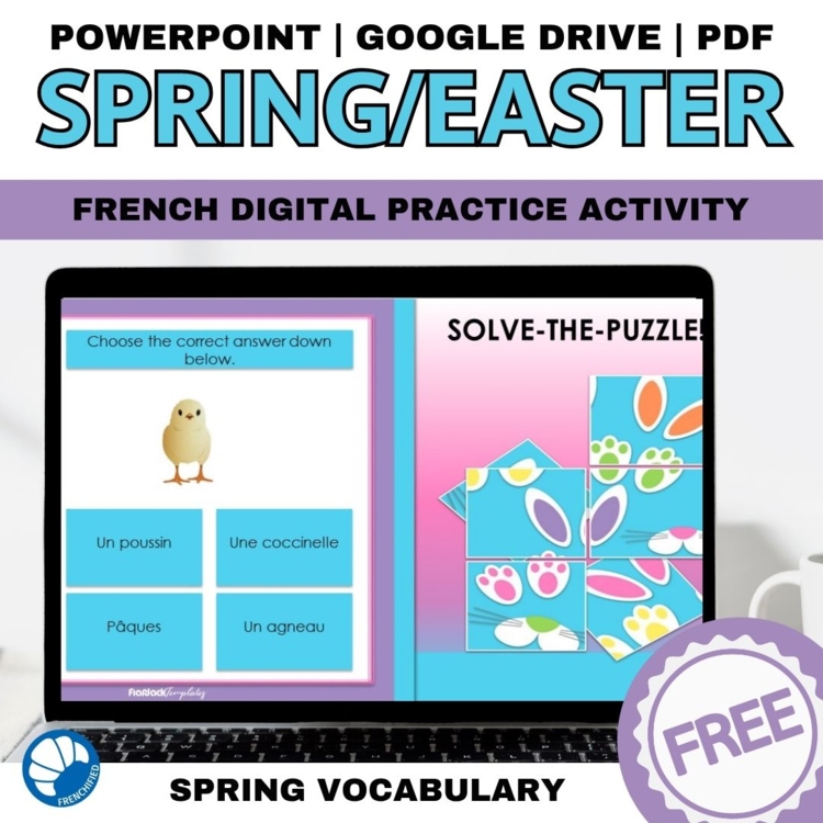 FREE French Easter vocabulary digital practice game self-grading no-prep