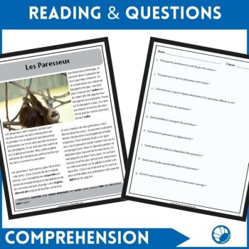 Intermediate French reading Compréhension de Lecture and worksheets Sloths, image 2