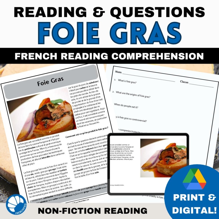 Intermediate French reading activity and questions Foie Gras French food