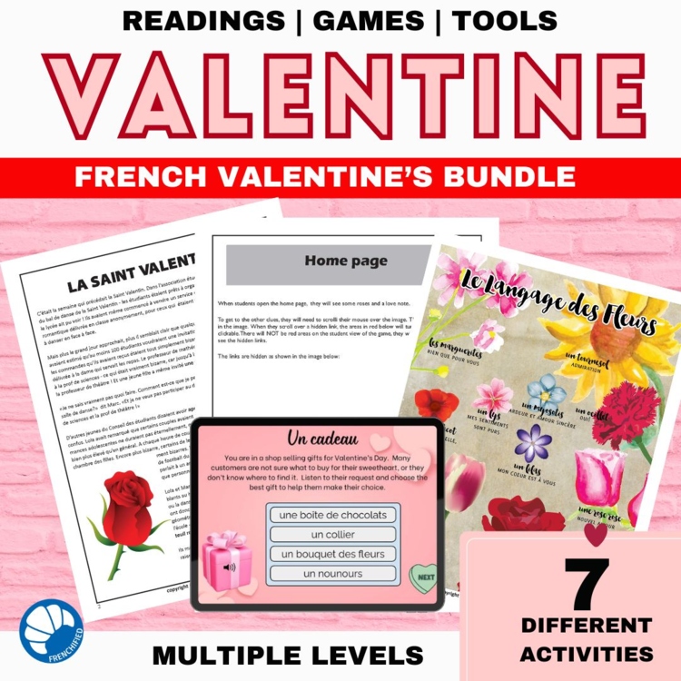 Valentine's French Valentines Activities Readings and Vocabulaire St Valentin