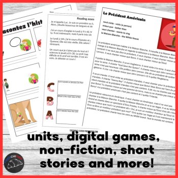 Complete level 1 Beginning French curriculum bundle of readings, units, games, image 2