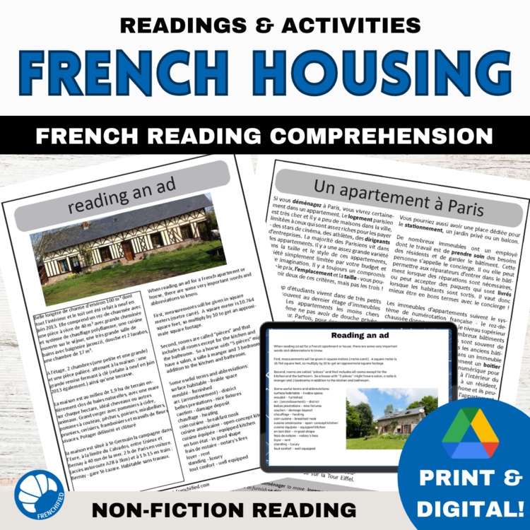 La maison French housing activity reading comprehension maisons et appartements