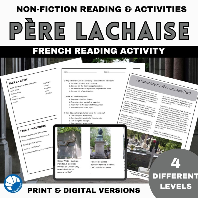 French reading comprehension activity Pere Lachaise Cemetery Paris Monument