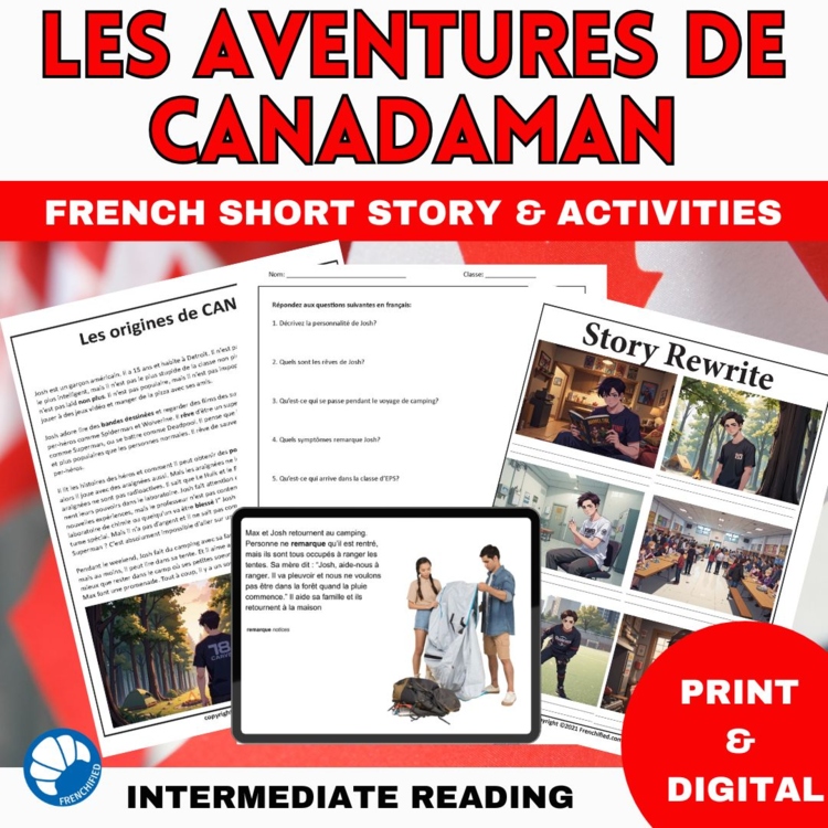 French Reading Comprehension on Camping | Canadaman Superhero Story