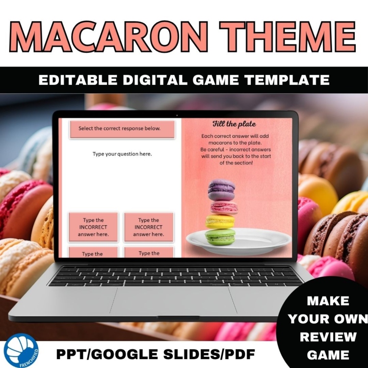 French Digital Review Game Template | Customizable Macarons Themea