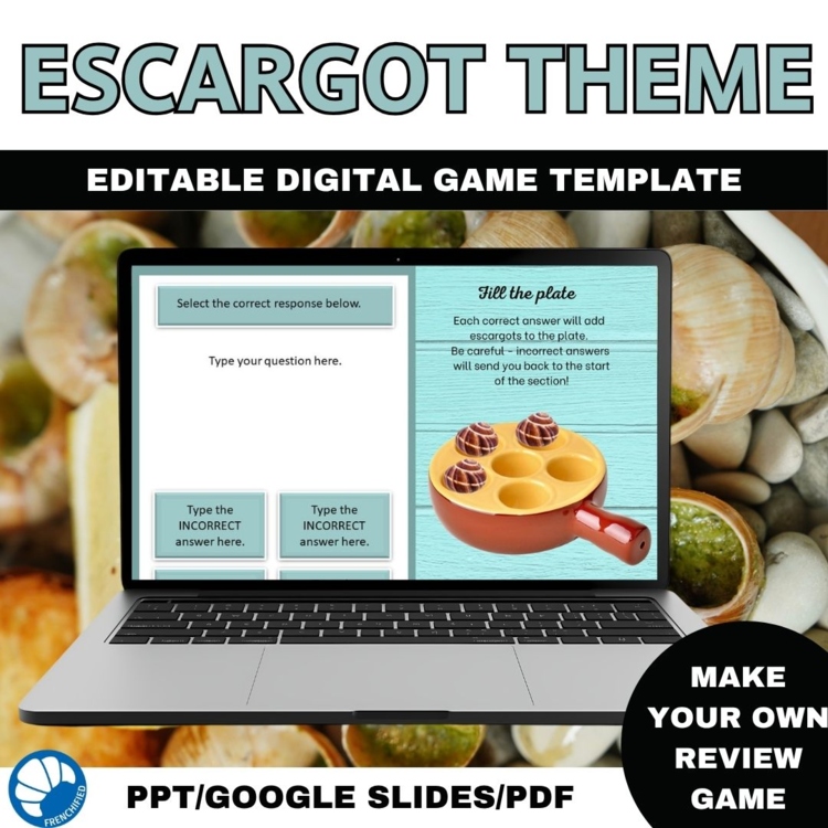 French customizable make your own digital review game template Escargot theme