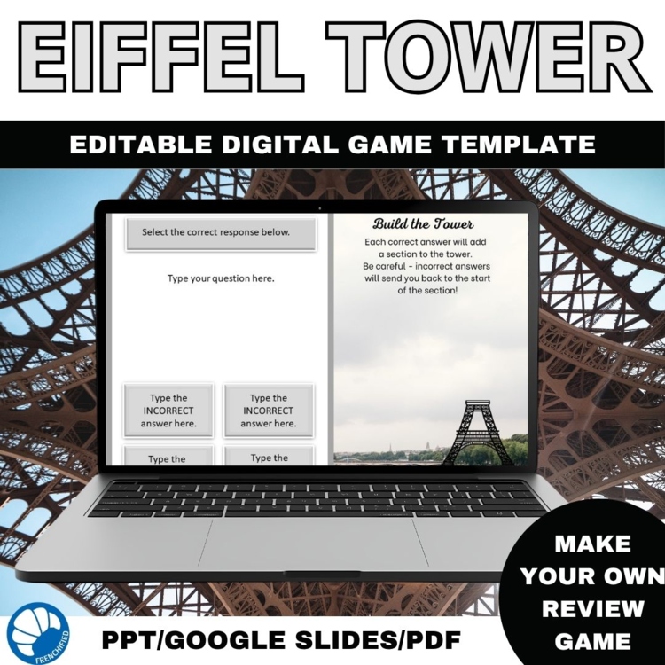 French Digital Review Game Template | Customizable Eiffel Tower Theme