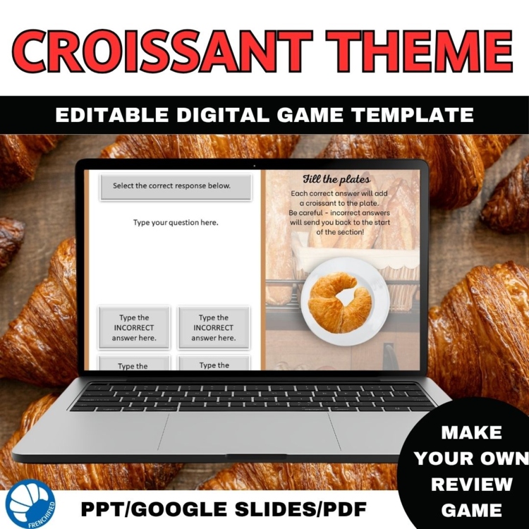 French Digital Review Game Template | Editable Croissant Theme