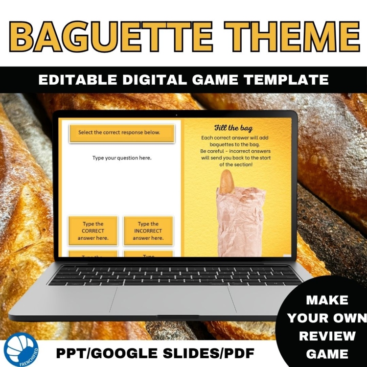 French Digital Review Game Template | Customizable Baguette Theme