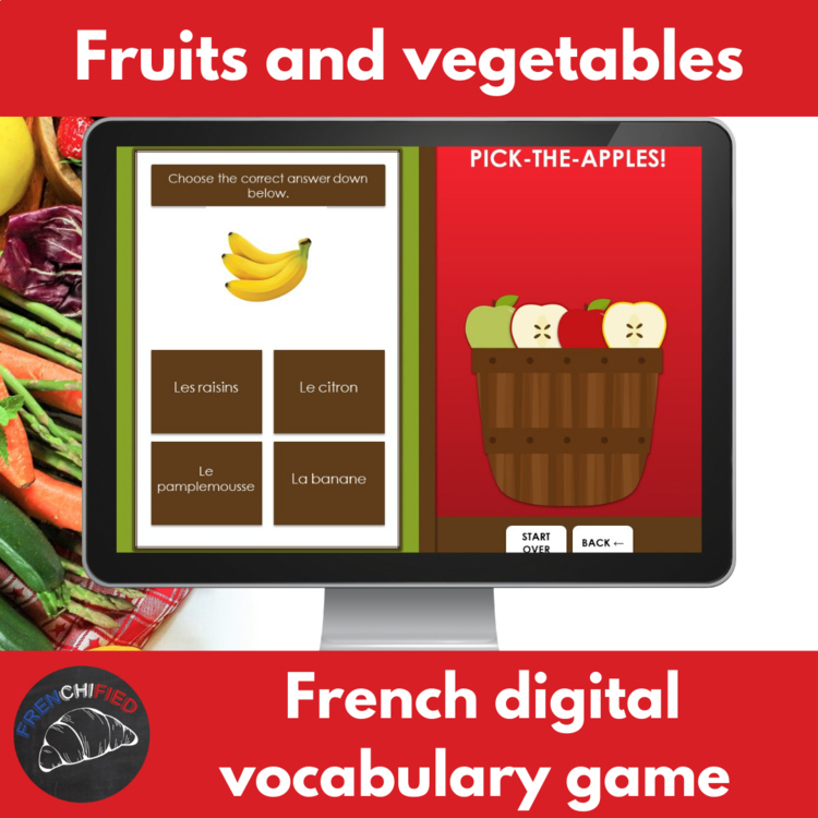 French fruits & vegetables vocabulary digital game no prep practice activity