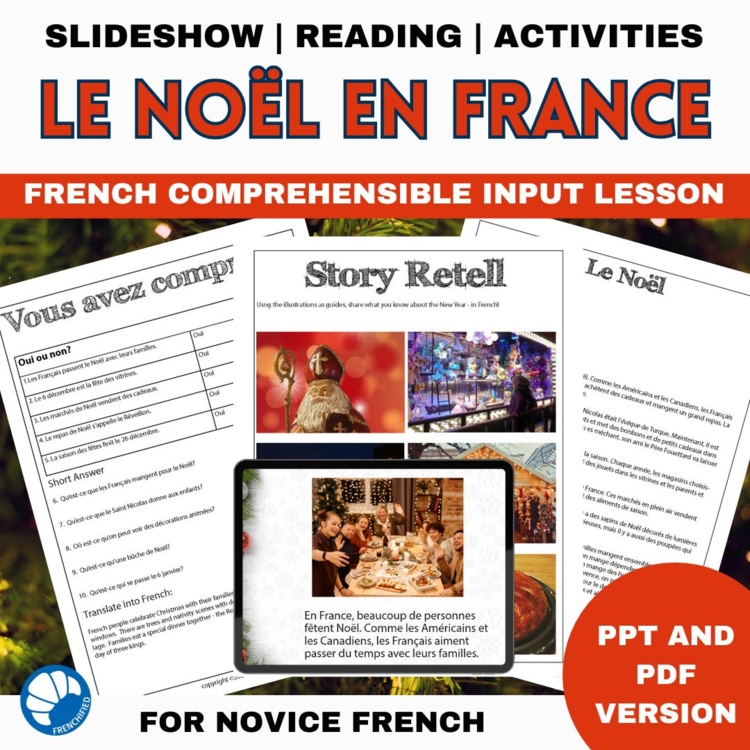 Beginning French Christmas Comprehensible Input Lesson Noël reading & activities