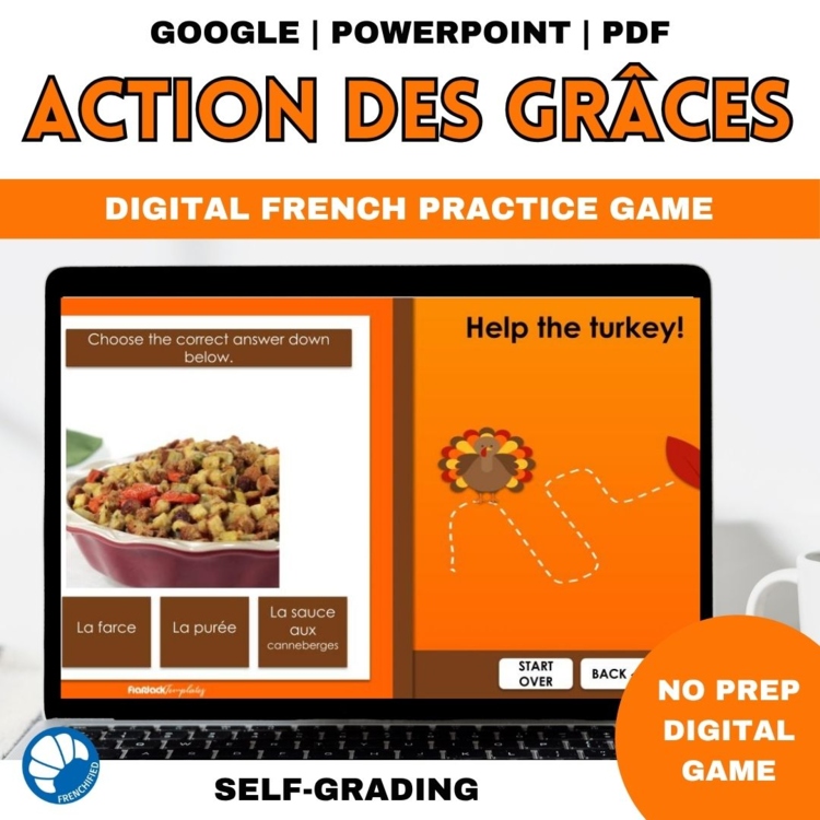 French Thanksgiving Vocabulary | Self-Grading Digital Game