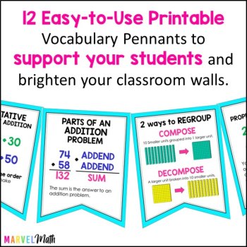 3rd Grade Addition Subtraction Word Wall Vocabulary Bunting - Print and Digital, image 3