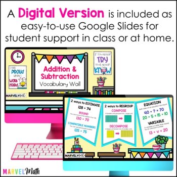 3rd Grade Addition Subtraction Word Wall Vocabulary Bunting - Print and Digital, image 4