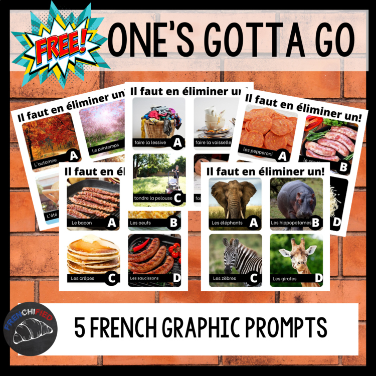 5 French bell work bellringer graphics for "one's gotta go" type questions FREE