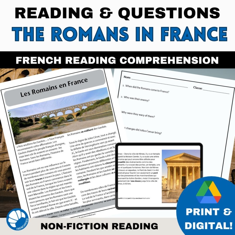 Intermediate French reading comprehension activity ancient Romans in France