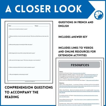 STEM in French science reading comprehension activity questions Animals in Space, image 4