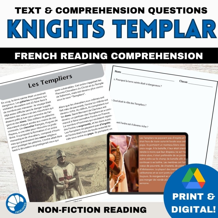 Knights Templar French Reading Comprehension Activity & Questions