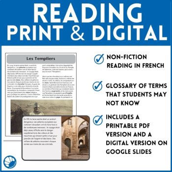 Knights Templar French Reading Comprehension Activity & Questions, image 2
