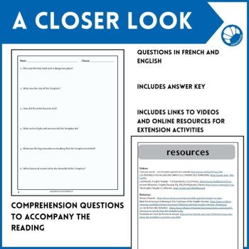 Knights Templar French Reading Comprehension Activity & Questions, image 3