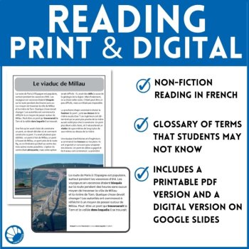 STEM in French reading comprehension activity and questions Millau Viaduct, image 3