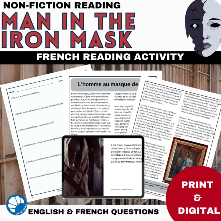 French Reading comprehension activity The Man in the Iron Mask
