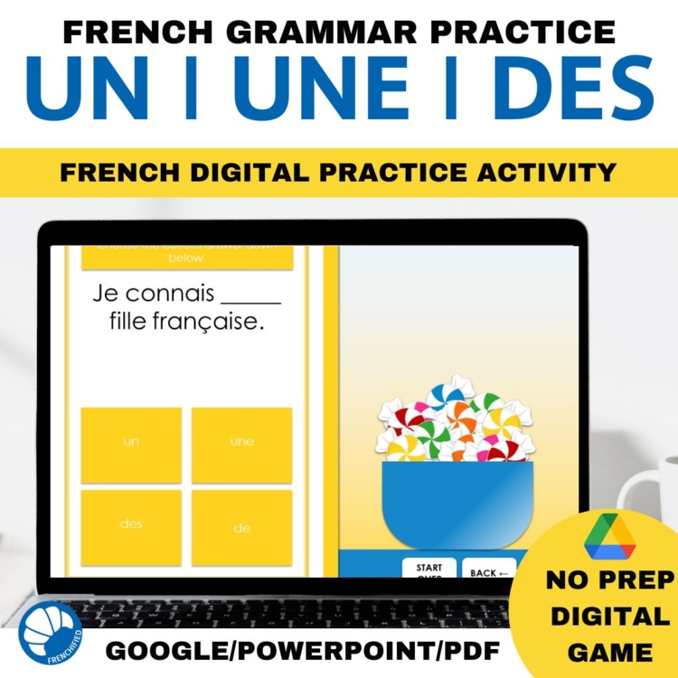 French Indefinite Articles Digital Game, Un Une Des De d' Practice