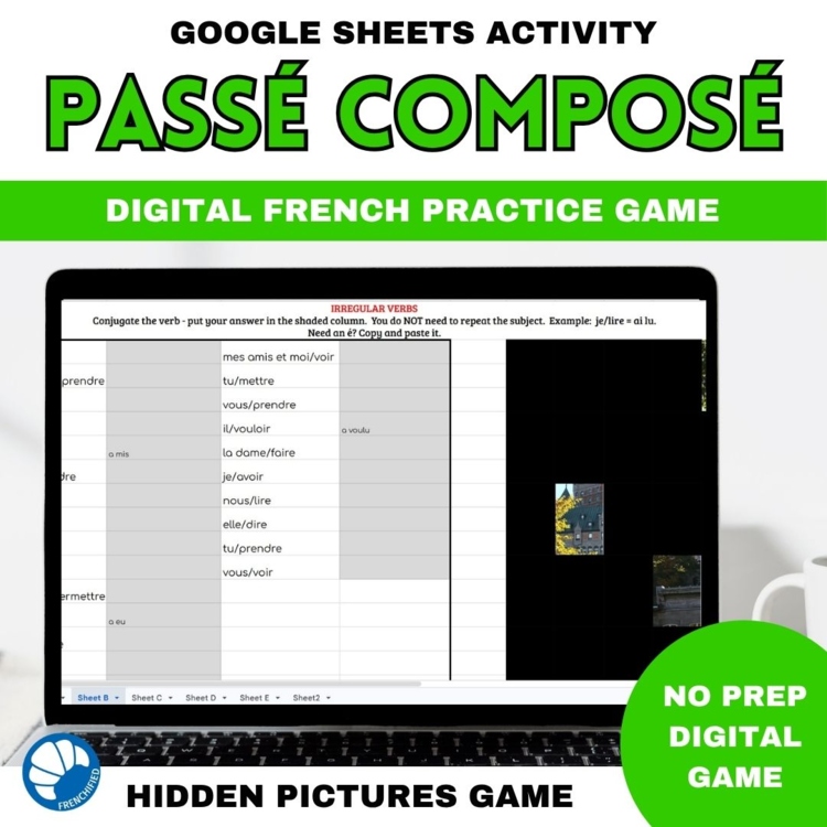 French Passé Composé Conjugation Game - Self-Grading Hidden Pictures