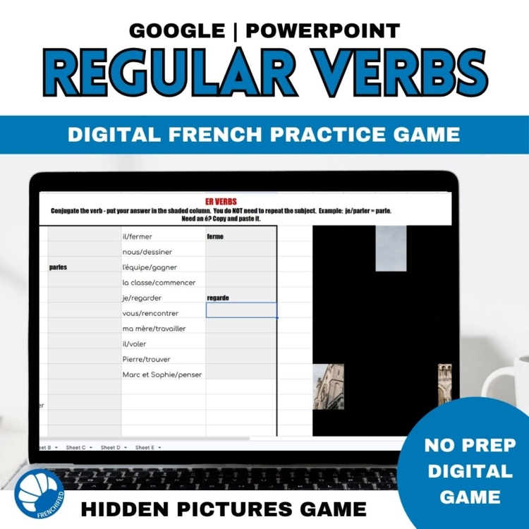 Core French verbs present tense regular conjugation digital game ER IR RE verbs