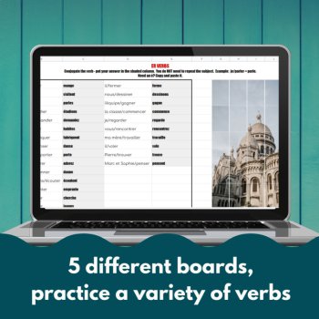 Core French verbs present tense regular conjugation digital game ER IR RE verbs, image 4